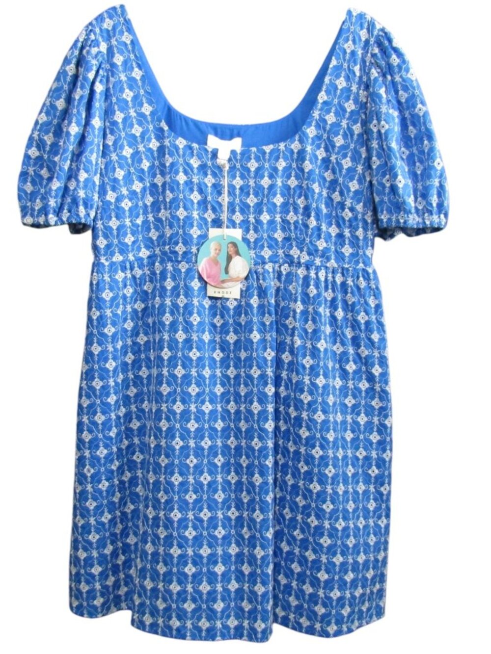 Rhode x Target Blue Eyelet Puff Sleeve Mini Dress Size L Babydoll Lined New Tag - Picture 2 of 13